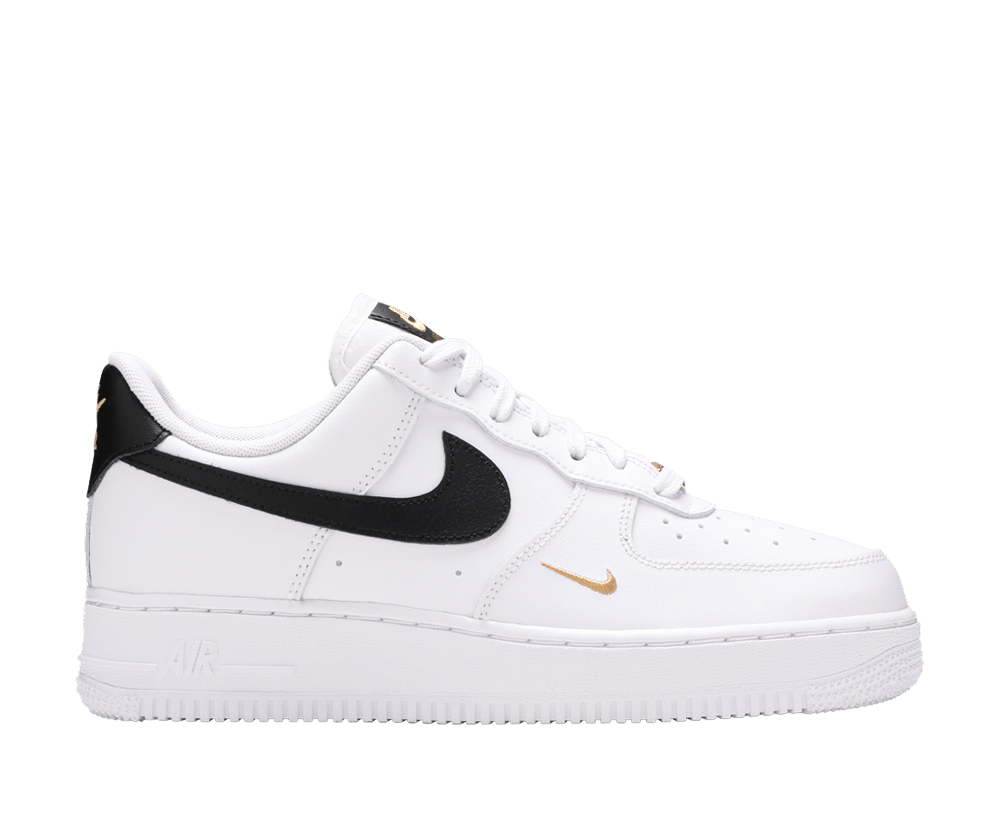 Nike Air Force 1 Low '07 Essential White Black Gold Mini Swoosh (Women's)
